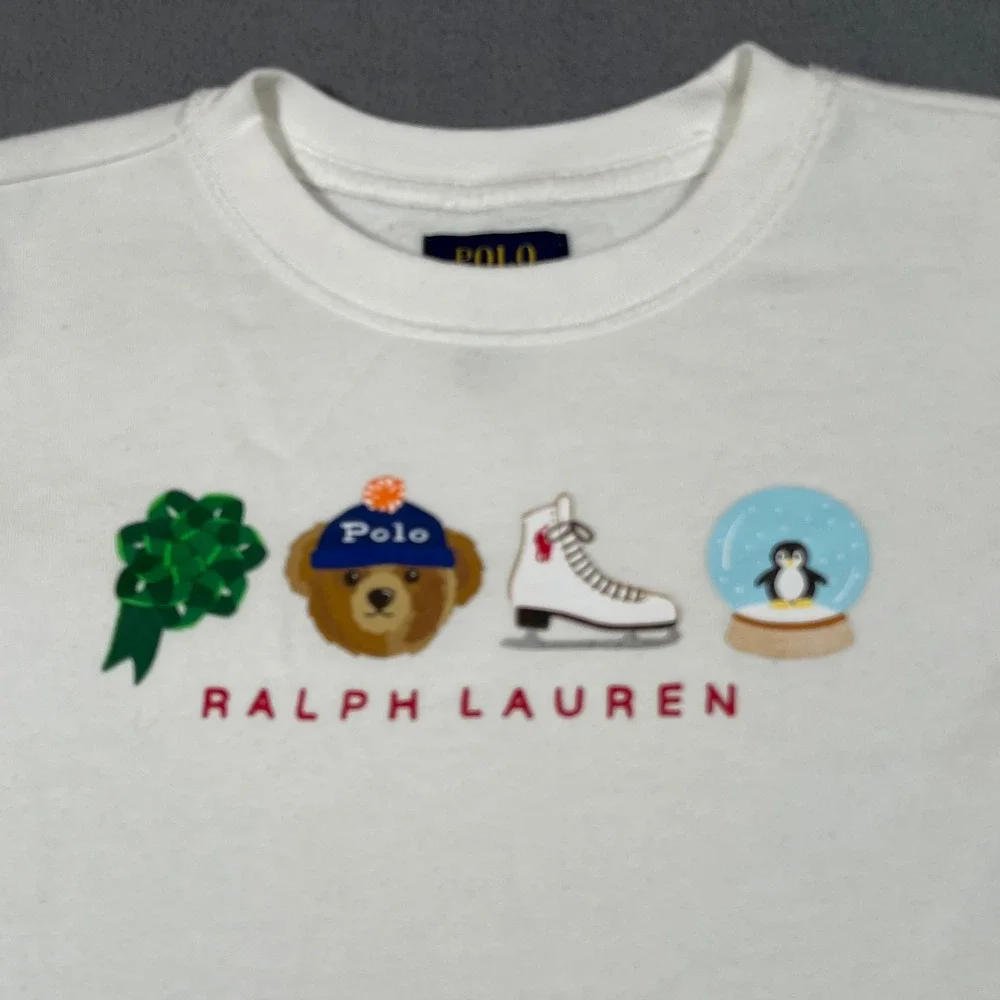 Polo Ralph Lauren Girls Dress White M 8-10 Long Sleeve Bear Ice Skate‎ Penguin